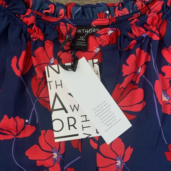 41 Hawthorn Orlee Mixed Material Sleeveless Ruffle Neck Top Size XSP - Navy NWT - Picture 11 of 11